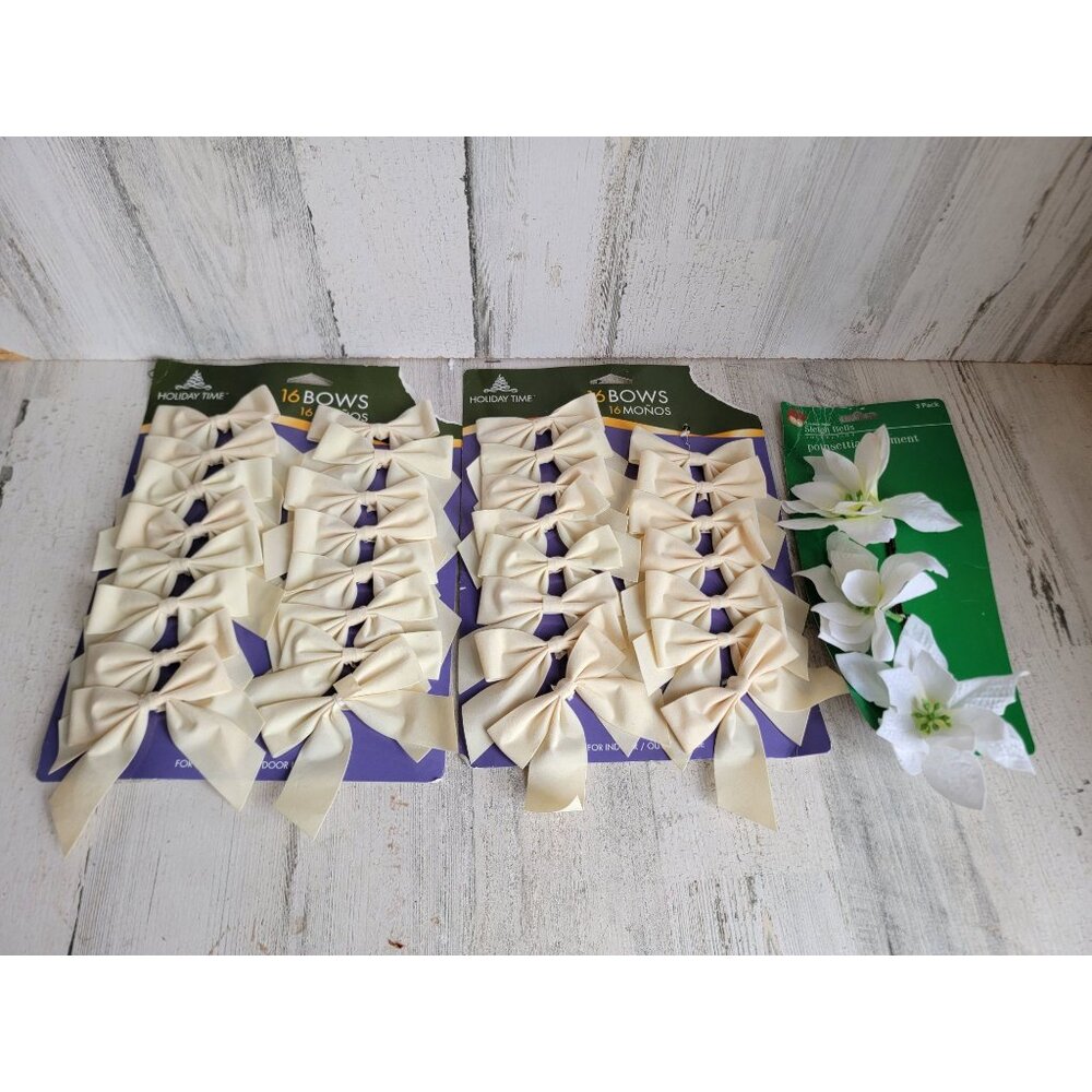 White bow variety flower‎ decor set Xmas floral present